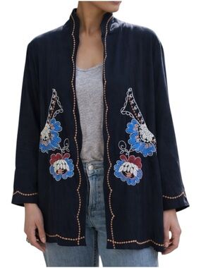 Biya Johnny Was Lola Black Embroidered
Floral Boho Cotton Cardigan Jacket Sze XL